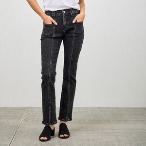 Mid Rise Slim Straight Black Acid Pants